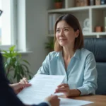 Femme avocate tenant des documents juridiques dans un bureau