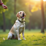 Labrador assis attentivement dans un parc ensoleille