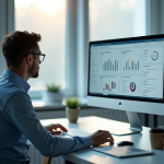 Personne travaillant sur un bureau moderne avec un tableau de bord