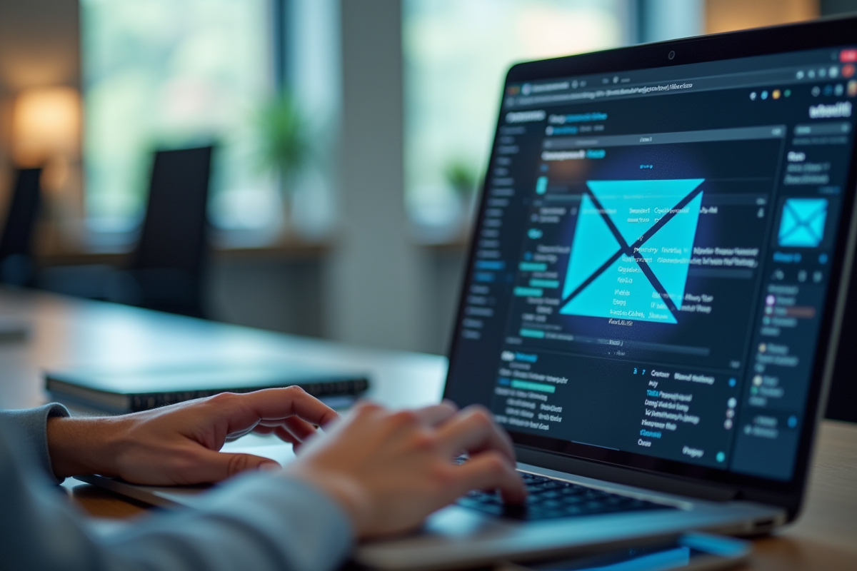 Personne travaillant sur un ordinateur avec email sécurisé