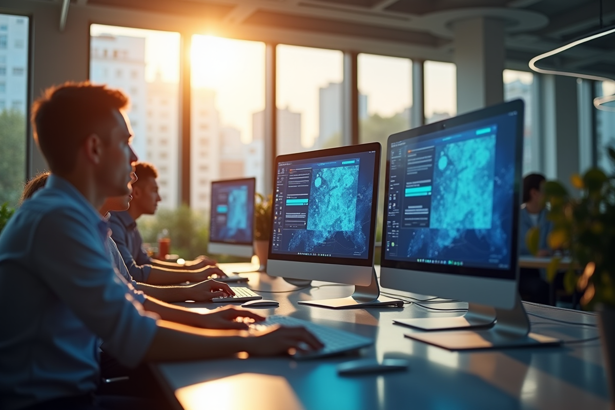 Bureau moderne en Amiens avec équipe autour d'un intranet