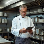 Chef professionnel vérifiant une checklist en cuisine
