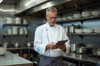 Chef professionnel vérifiant une checklist en cuisine