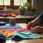Les mains d'un tailleur comparant des échantillons de tissus colorés