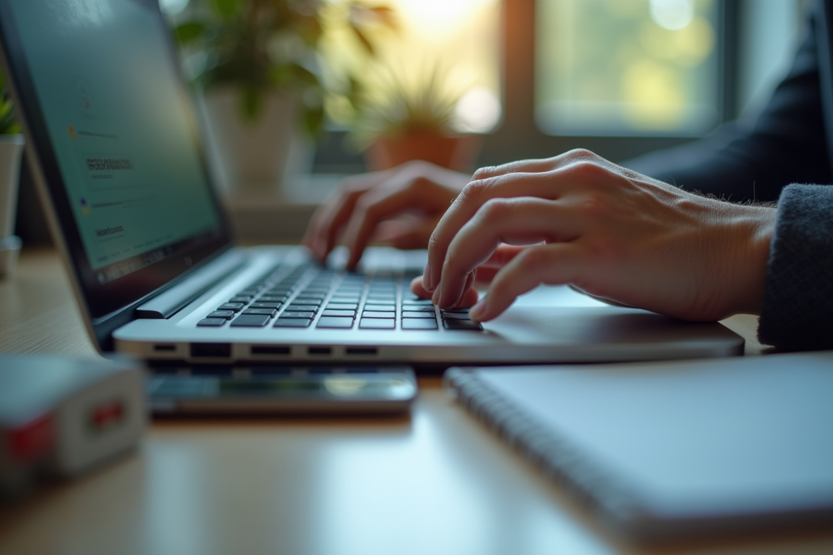 Mains tapant un mot de passe sur un clavier d