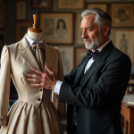 Couturier du XIXe siècle inspectant un mannequin dans son atelier