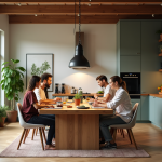 Cuisine partagée moderne dans un espace coliving lumineux