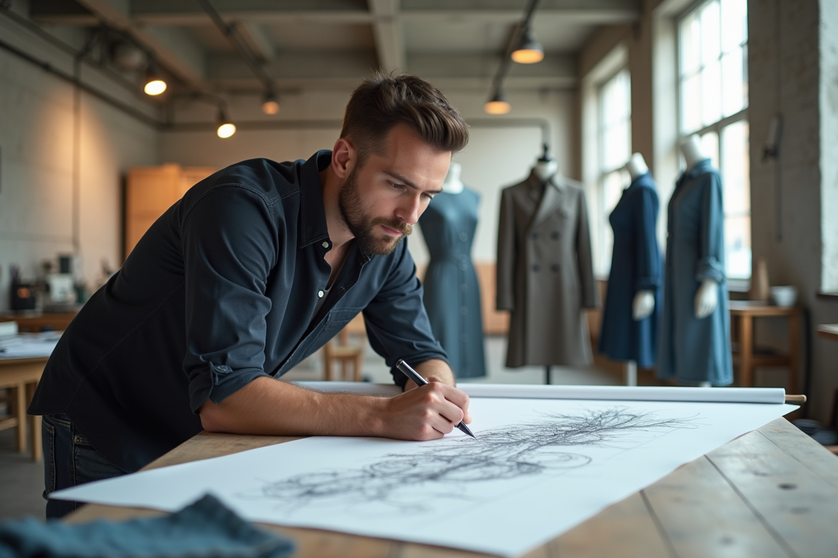 Designer mode esquissant sur un plan de travail lumineux