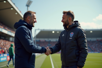Manager de football et nouveau joueur se serrant la main à Dunkerque
