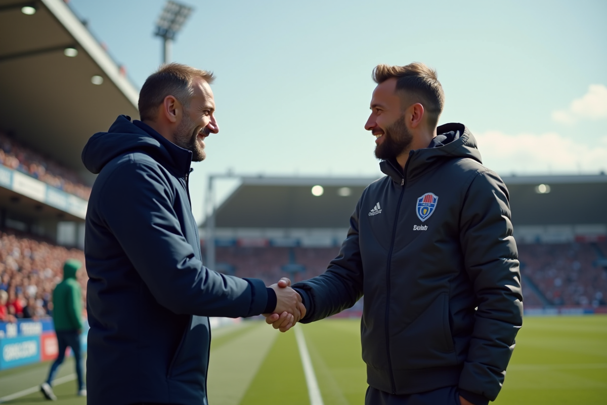 Manager de football et nouveau joueur se serrant la main à Dunkerque