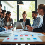 Groupe de jeunes professionnels collaborant en bureau moderne