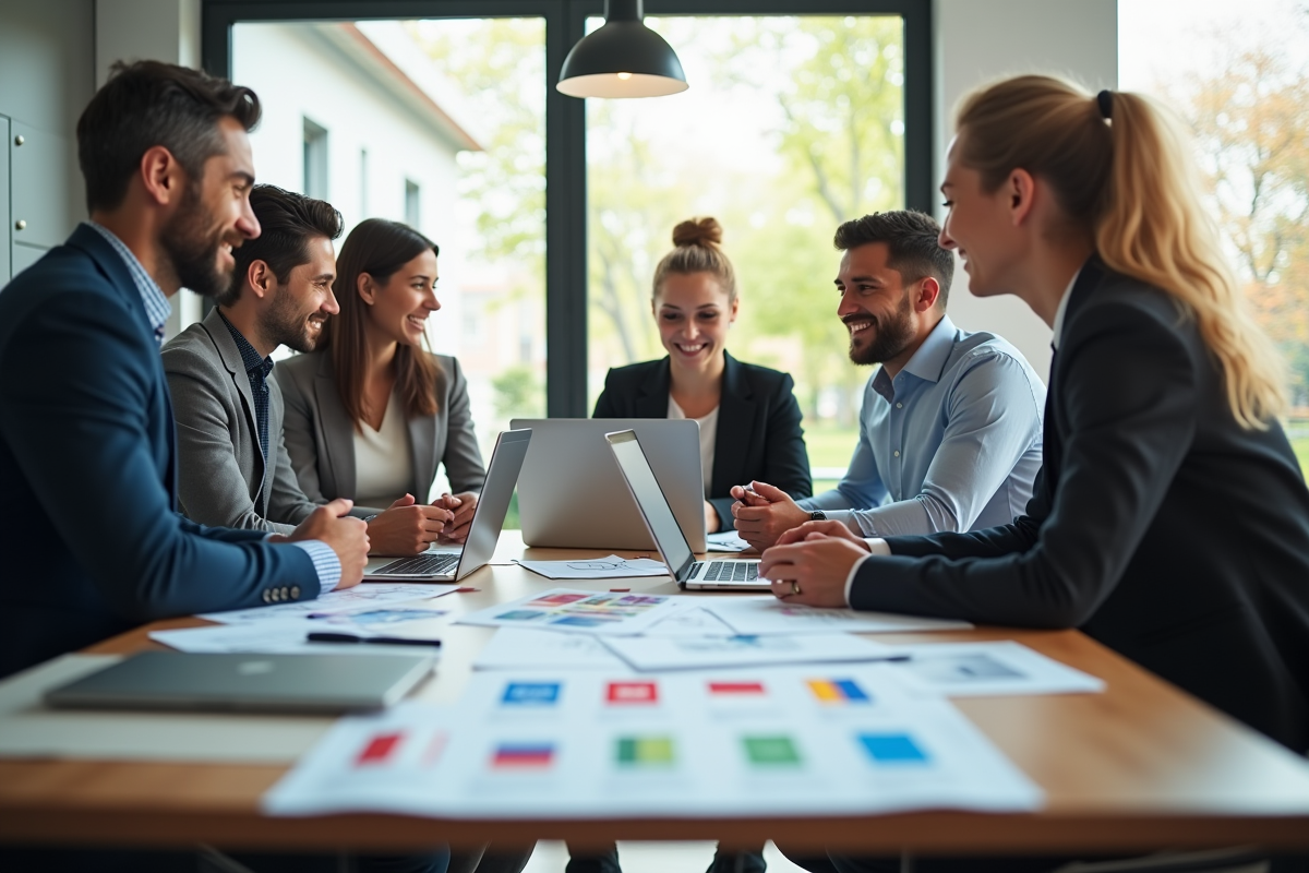 Groupe de jeunes professionnels collaborant en bureau moderne