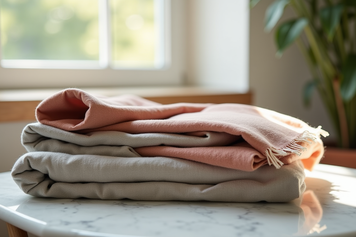 Collection de tissus haut de gamme sur une table en marbre