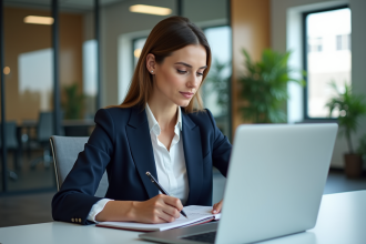 Femme d affaires concentrée travaillant à son bureau