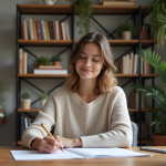 Femme en intérieur faisant une auto-évaluation mentale