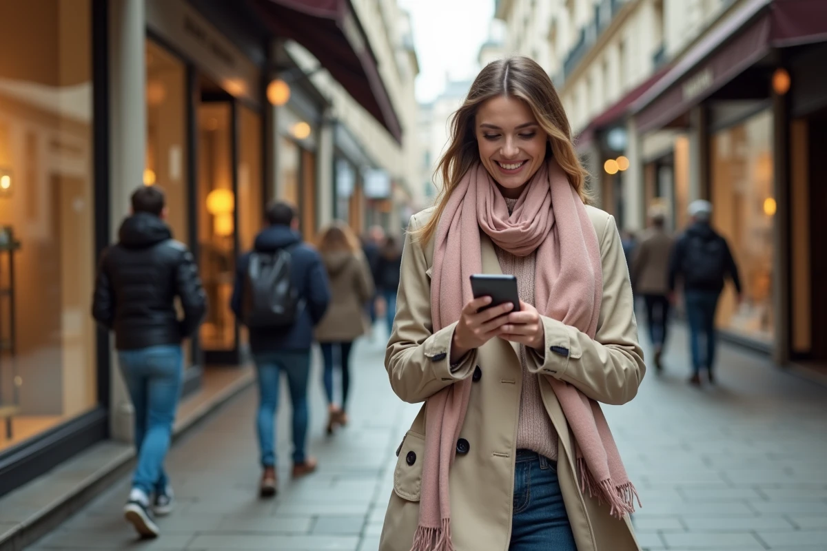 Jeune femme dans une boutique de luxe à Paris