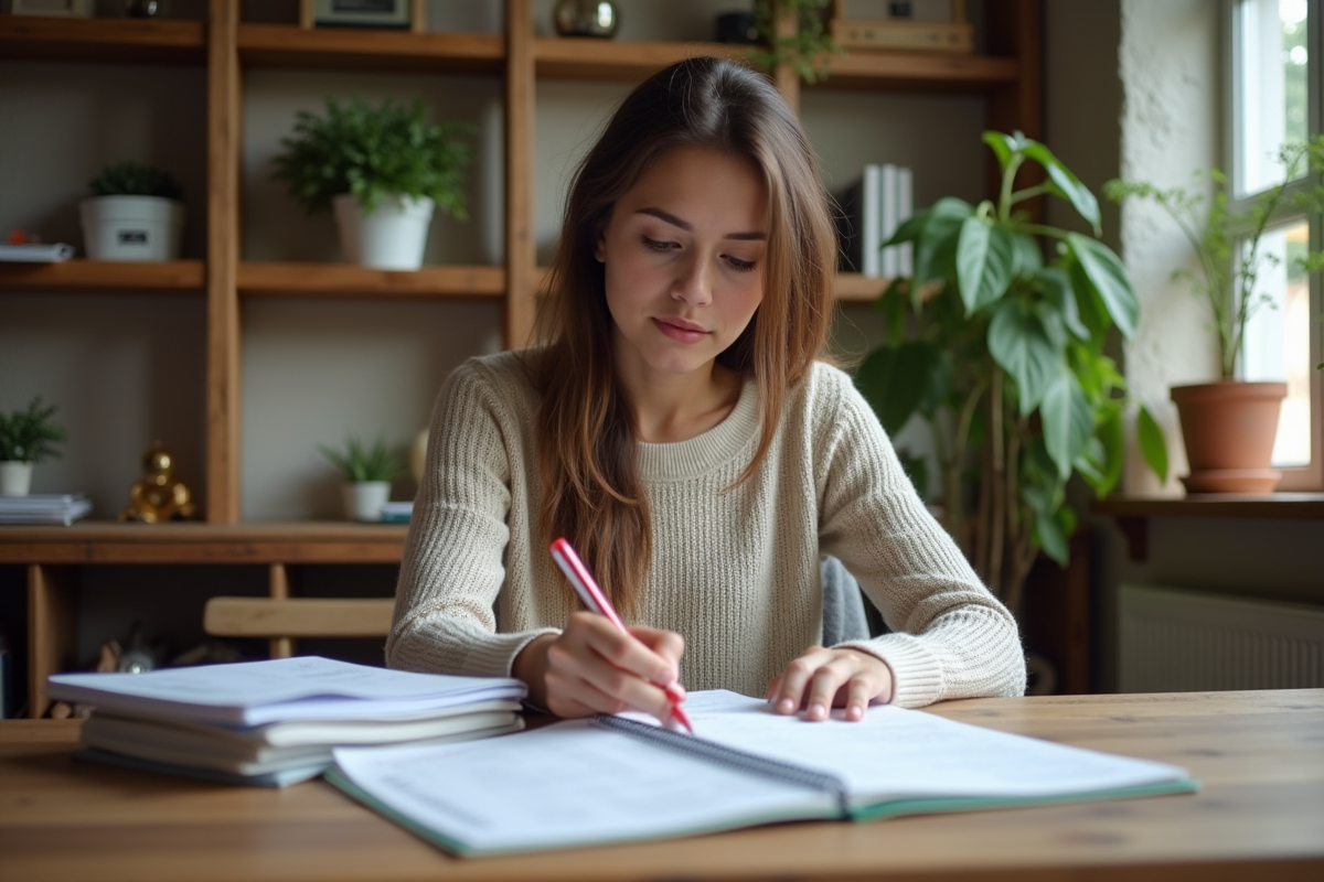 Jeune femme lisant des dossiers de maintenance automobile