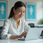 Femme d affaires utilisant une application santé sur tablette