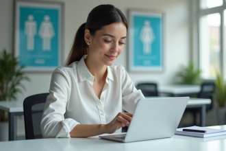 Femme d affaires utilisant une application santé sur tablette