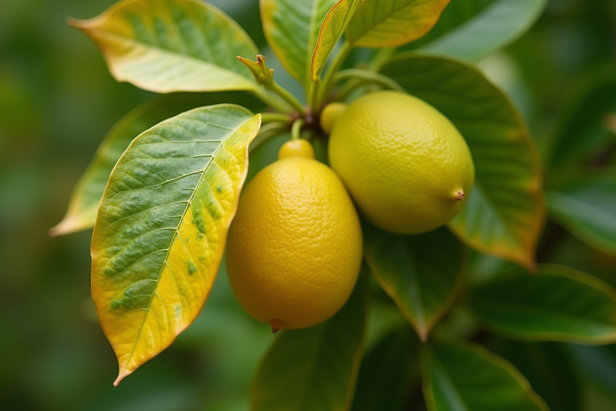 Feuilles d un arbre de citron jaune et vert en gros plan