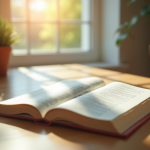 Livre de grammaire française ouvert sur un bureau lumineux