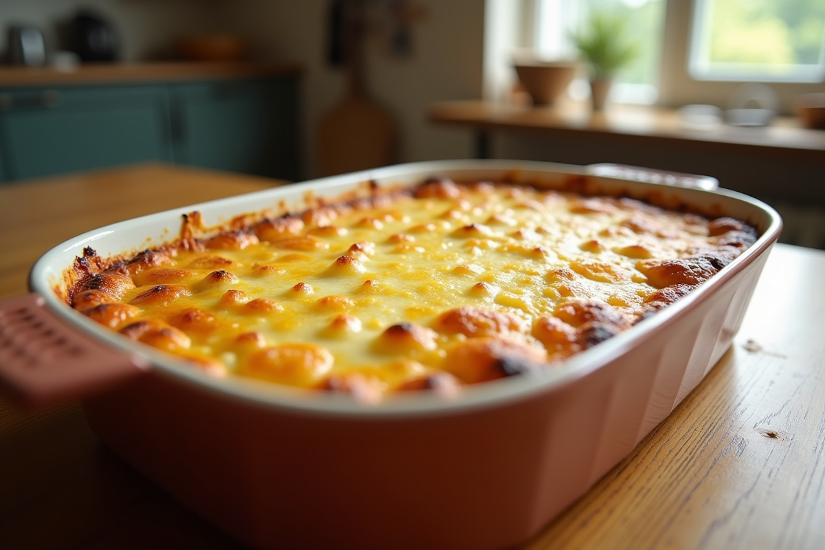 Gratin dauphinois doré dans une cocotte en céramique