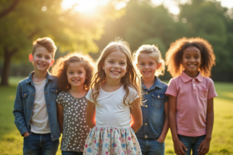 Groupe d'enfants souriants dans un parc en plein air