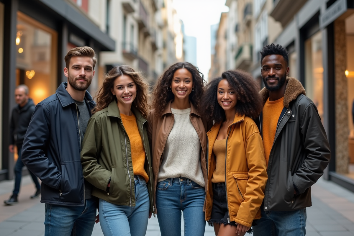 Groupe de jeunes adultes dans un quartier commerçant urbain
