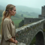 Jeune femme blonde en tenue médiévale se tenant sur un rempart en pierre, symbolisant l'évolution du personnage d'Historia Reiss dans L'Attaque des Titans