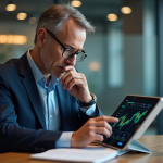 Homme d'âge moyen en costume bleu analysant des graphiques SCPI