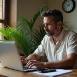 Homme d'âge moyen vérifiant l'heure sur son ordinateur