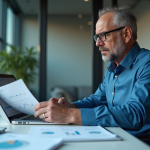 Homme d'affaires regardant des documents financiers
