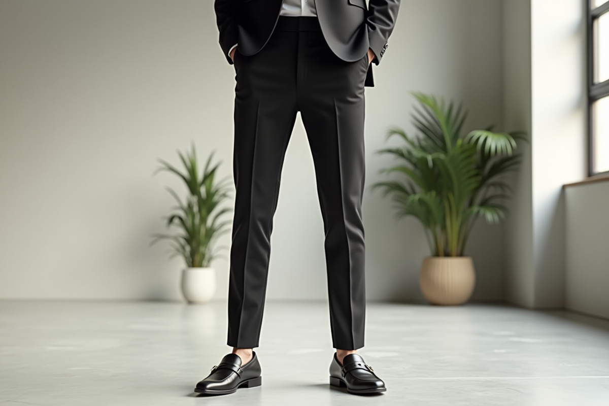Homme en pantalon splithem dans un studio moderne et lumineux