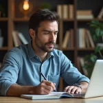 Homme d'âge moyen travaillant à son bureau organisé