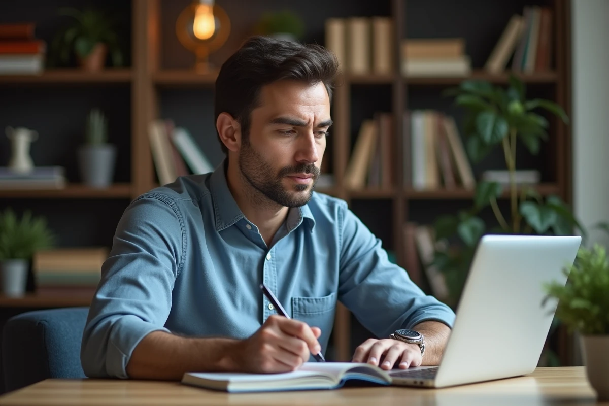 Homme d'âge moyen travaillant à son bureau organisé