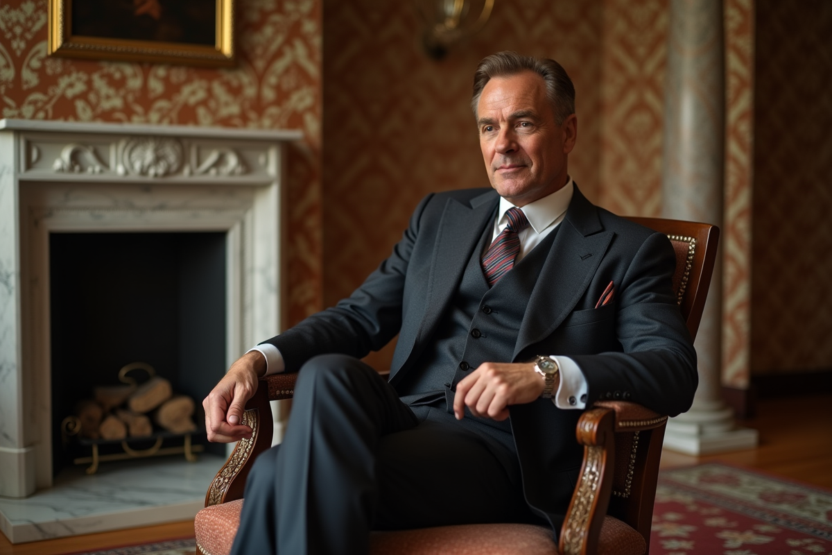 Homme en costume vintage dans un salon art deco