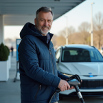 Ingénieur refuelant une voiture hydrogene moderne