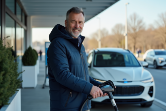 Ingénieur refuelant une voiture hydrogene moderne