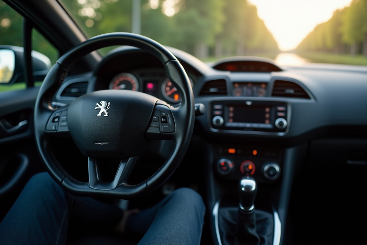 Intérieur de la Peugeot 308 vue du conducteur en détail