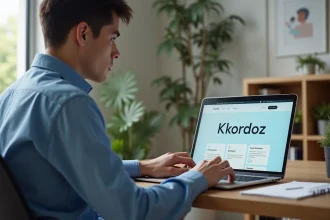 Jeune homme au bureau utilisant la plateforme Kordoz