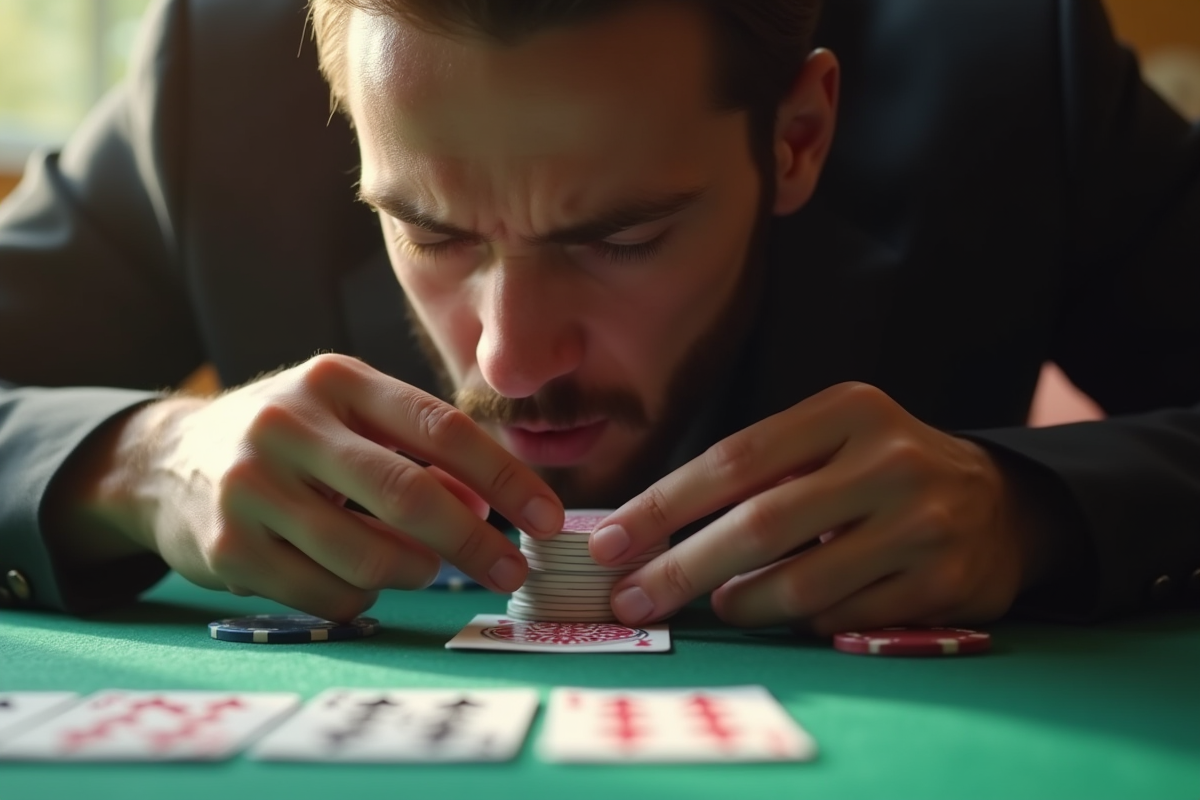 Joueur pensif avant de jouer a Crapette en lumiere naturelle