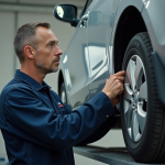 Mécanicien en overalls inspectant un système d'échappement
