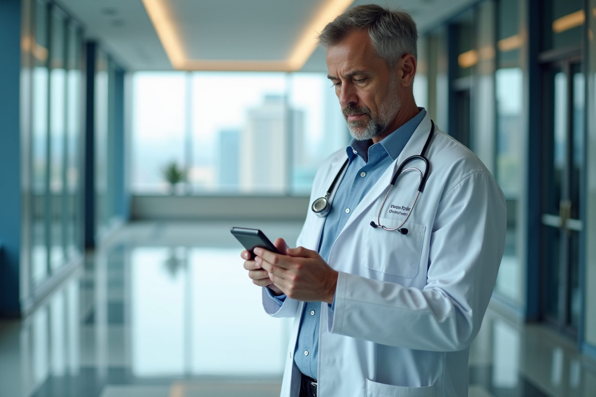 Medecin en blouse blanche analysant des donnees patient