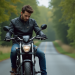 Jeune homme sur une moto Avengers 125 en campagne