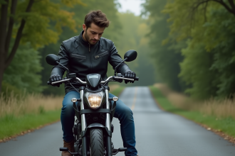 Jeune homme sur une moto Avengers 125 en campagne
