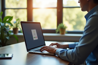 Professionnel au bureau moderne avec ordinateur portable
