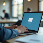 Professionnel travaillant sur un ordinateur portable dans un bureau lumineux