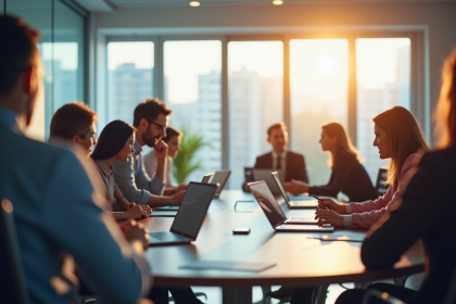 Groupe de professionnels collaborant autour d'une table moderne