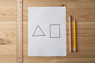 Règle et crayon posés sur une feuille avec un triangle dessiné