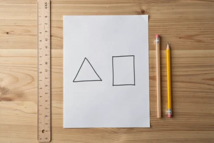 Règle et crayon posés sur une feuille avec un triangle dessiné